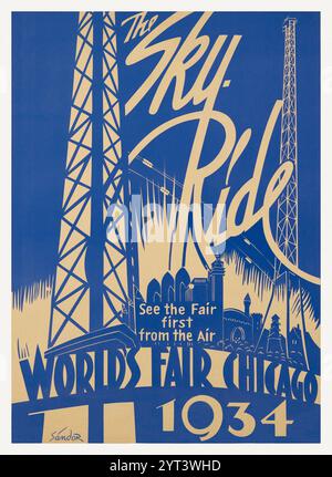 The Sky Ride. World's Fair Chicago 1934 von Sándor (Alexander Raymond Katz, 1895–1974). Poster veröffentlicht 1934 in den USA. Stockfoto