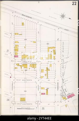 Brooklyn V. 10, Plate No. 22 [Karte begrenzt durch Gravesend Ave., Terrace PL., 18th St., Vanderbilt St.] 1884 - 1936 Stockfoto