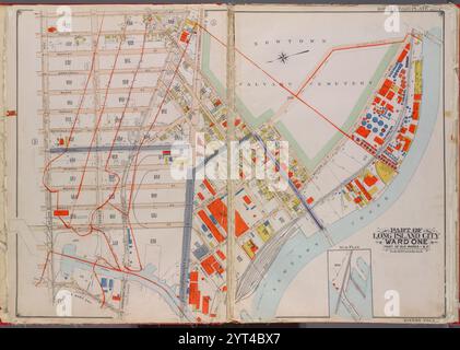 Queens, V. 2, Double Page Plate No. 4; Part of Long Island City, Ward 1; [Map Bounded by Van Pelt St., Newtown Creek, Dutch Kills Canal, Nelson Ave.] 1919 Stockfoto