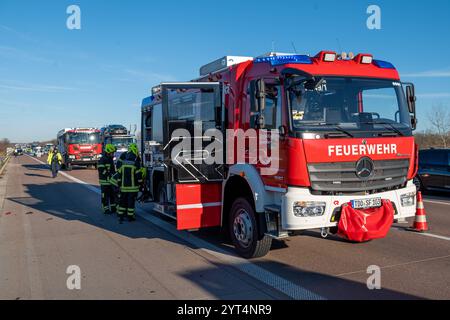 A9/Leipzig - auf der Fahrt in den Ski-Urlaub: BMW kommt von Fahrbahn ab und fliegt in Acker - 2 Schwerverletzte 30.11.2024 gegen 9,15 Uhr A9 Richtung München, zwischen AS Großkugel und AS Leipzig-West zu einem schweren Unfall kam es am Samstagvormittag auf der A9 im Leipziger Westen. Nach ersten Angaben der Polizei war der Fahrer eines BMW auf der A9 in Richtung München unterwegs, als er aus bislang ungeklärter Ursache zwischen den Anschlussstellen Großkugel und Leipzig-West nach rechts von der Fahrbahn abkam. Dort durchbrach er mit voller Geschwindigkeit zunächst eine Leitplanke, flog durch B Stockfoto