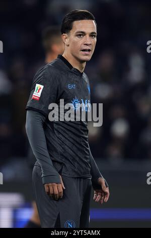 Rom, Italien. 2024. Giacomo Raspadori aus Neapel sieht beim Italienischen Cup, Coppa Italia, dem Achtelfinale des Fußballspiels SS Lazio und dem Italienischen Coppa Italia zu Stockfoto