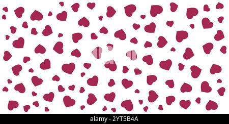 Verschiedene farbenfrohe, nach dem Zufallsprinzip platzierte, große und ausgerichtete lila Herzmuster – Textur, Hintergrund, Designelement im bearbeitbaren Vektorformat Stock Vektor