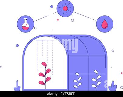 Gewächshaus Mit Pflanzen In Flacher Vektor-Illustration, Die Nachhaltige Landwirtschaft, Gartenbau Und Hydrokultur Symbolisiert, Isoliert Auf Weiß Stock Vektor