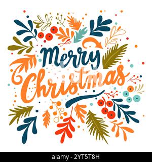 Vektorbeschriftung für Weihnachten. Typografietext in flacher Form. Isolierte Schriftartvorlage für Design Stock Vektor