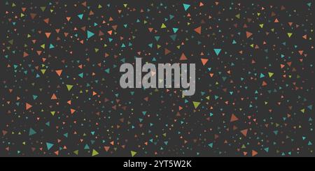 Abstraktes buntes Punktmuster - zufällig platzierte Spots, Dreiecke verschiedener Größen, Textur mit Copyspace, Generative Art, Vektordesign auf Dark Bac Stock Vektor