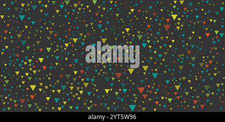 Abstraktes buntes Punktmuster - zufällig platzierte Spots, Dreiecke verschiedener Größen, Textur mit Copyspace, Generative Art, Vektordesign auf Dark Bac Stock Vektor