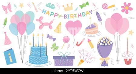 Geburtstag Deko Elemente flach Vektor Set Stock Vektor