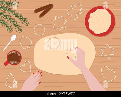 Frauenhände machen Lebkuchenkekse Stock Vektor