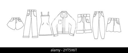 Set aus verschiedenen Denim-Kleidungsstücken Stock Vektor