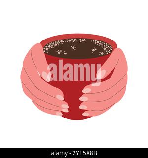 Frauenhände halten eine Tasse heiße Schokolade Stock Vektor