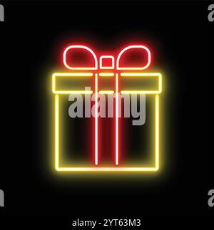Neon Geschenkbox, Neon Weihnachten Geschenkbox Symbol für Dekoration Stock Vektor