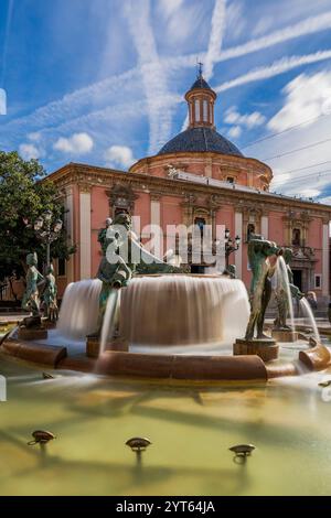 Turia-Brunnen, Plaza de la Virgen, Valencia, Valencia, Valencia, Valencia, Spanien Stockfoto