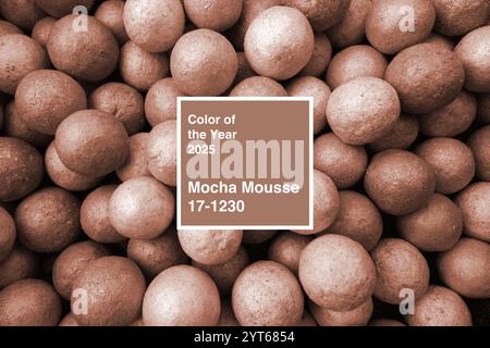 Mokka Mousse Farbe des Jahres 2025 in einem lebendigen Arrangement Stockfoto