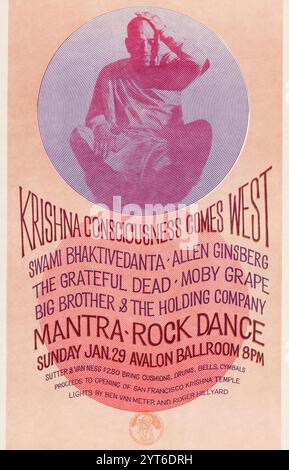 Krishna Bewusstsein kommt nach Westen - Grateful Dead, Janis Joplin mit Big Brother & The Holding Company, Moby Grape, Swami Bhaktivedanta, Allen Ginsberg, 1967 - Avalon Ballroom Concert Poster Stockfoto