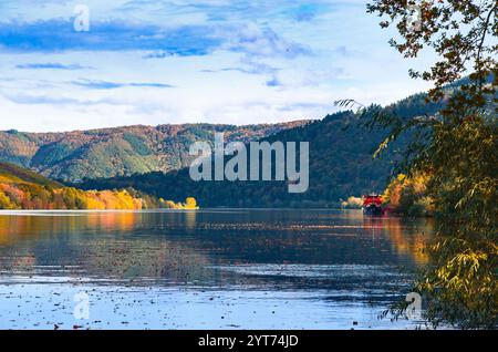 Mosellandschaft zwischen Riol und Longuich an der Mosel bei sonnigem Wetter im Herbst. Stockfoto