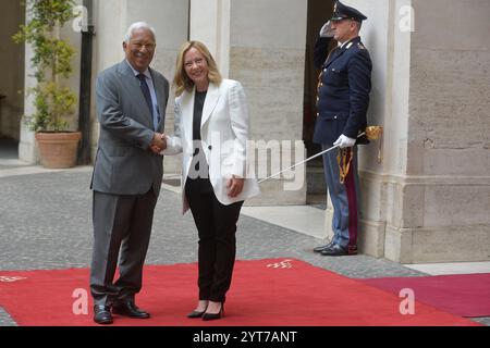 Italien, Rom, 22. Juli 2024 : der Chigi-Palast, Giorgia Meloni, empfängt Antonio Luis Santos da Costa, Präsident des Europäischen Rates Foto © Stefano Carofei/Sintesi/Alamy Stock Photo Stockfoto