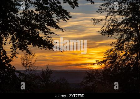 Herbst im Weserbergland, Sonnenuntergang Stockfoto