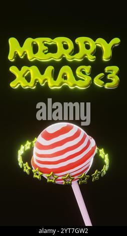 Abstrakte 3D vertikale Social Media Infografik Hintergründe Sterne Lutscher gestreifter Zuckerrohr Neujahr Frohe Weihnachten Festveranstaltung wirbeln Spiraltext Stockfoto