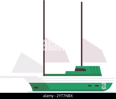 Grüne Ketch Rig Segelyacht gleitet über einen weißen Hintergrund und fängt das Wesen des Segelns, der Reise und der gemütlichen Abenteuer auf dem offenen Wasser ein Stock Vektor