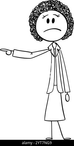Unglückliche schwarze Frau oder afrikanische Ethnicity Geschäftsfrau zeigt, Vektor-Karikatur-Stabfigur oder Charakterillustration. Stock Vektor