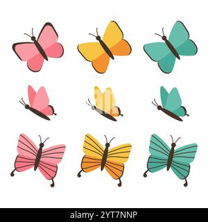 Wunderschöner Fliegenden Schmetterling Vektor. Verschiedene Schmetterlingselemente. Niedliches Schmetterlingssymbol. Stock Vektor