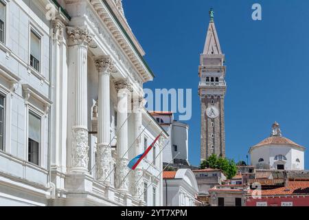 Tartini-Platz mit St. Georgs-Kathedrale, Piran, Istrien, Slowenien Stockfoto