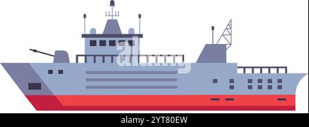 Mächtiges Kriegsschiff mit fortschrittlichen Waffen- und Radarsystemen, das auf einer Mission zum Schutz der Seegrenzen und zur Aufrechterhaltung der Sicherheit in segelt Stock Vektor