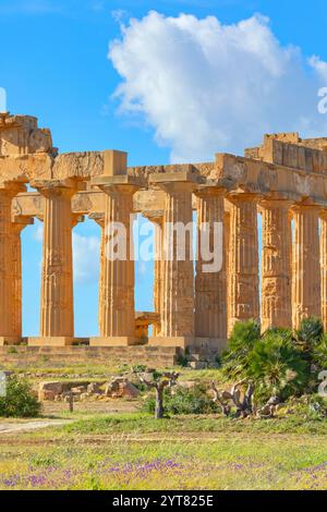 Tempel der Hera oder Tempel E, Archäologischer Park Selinunte, Selinunte, Bezirk Trapani, Sizilien, Italien Stockfoto