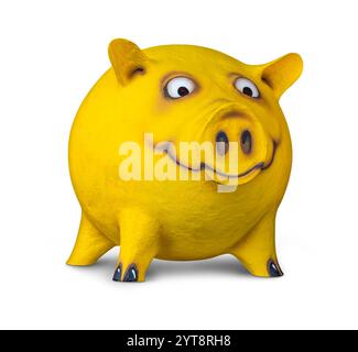 Die Figur eines lustigen gelben Schweins, von mir gemacht, in weißem Rücken mit Schatten Stockfoto