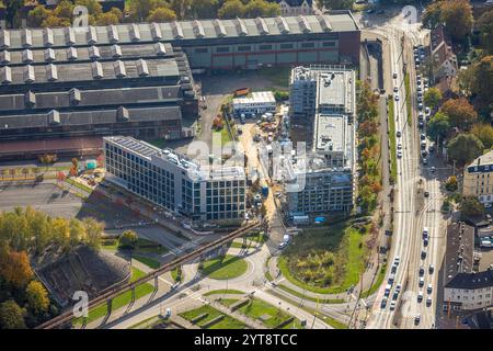 Luftaufnahme, Baustelle mit neuem TRIUM Bürogebäude Bochum GmbH & Co KG, Westpark Alleestraße und Wattenscheider Straße, Kruppwerke, Boch Stockfoto