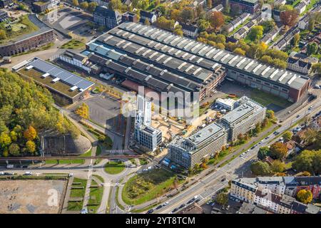 Luftaufnahme, Baustelle mit neuem TRIUM Bürogebäude Bochum GmbH & Co KG, Westpark Alleestraße und Wattenscheider Straße, Werk und Ware Stockfoto