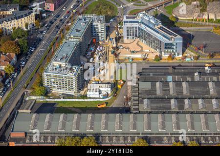 Luftaufnahme, Baustelle mit neuem TRIUM Bürogebäude Bochum GmbH & Co KG, Westpark Alleestraße und Wattenscheider Straße, Kruppwerke, Boch Stockfoto