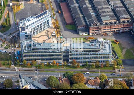 Luftaufnahme, Baustelle mit neuem TRIUM Bürogebäude Bochum GmbH & Co KG, Westpark Alleestraße und Wattenscheider Straße, Kruppwerke, Boch Stockfoto