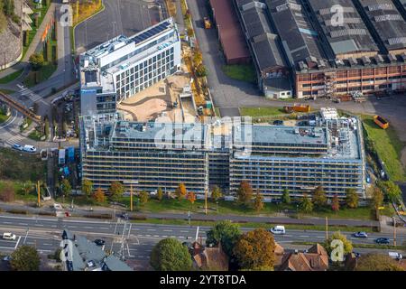 Luftaufnahme, Baustelle mit neuem TRIUM Bürogebäude Bochum GmbH & Co KG, Westpark Alleestraße und Wattenscheider Straße, Kruppwerke, Boch Stockfoto