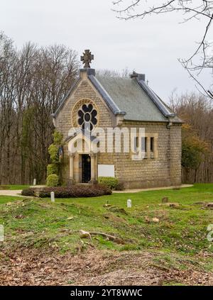 Kapelle in Fleury-devant-Douaumont, einer Gemeinde im Departement Maas in Grand Est im Nordosten Frankreichs. Während der Schlacht von Verdun 1916 wurde es von den Deutschen und Franzosen 16 Mal eingenommen und zurückerobert, heute ist es vollständig zerstört Stockfoto