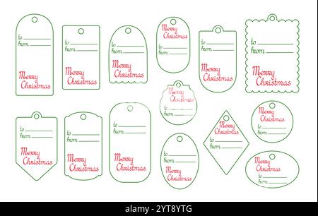 Weihnachtsgeschenke Tags Set Hand gezeichnet Cartoon Vektor Illustration, Sammlung von druckbaren festlichen Vorlagen, Winter Feiertagsetiketten Saisonveranstaltungen Dekor für Adventskalender Stock Vektor