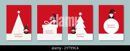 Weihnachtskarte in modernem, minimalistischem geometrischem Stil und skandinavischem Zwerg Elf. Elemente für Kalender, Grußkarten oder Happy New Year Stock Vektor