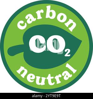 CO2-neutrales Etikett mit grünem Blatt und CO2-Text in einem kreisförmigen Emblem. Stock Vektor