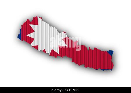 Karte und Flagge von Nepal auf Wellblech Stockfoto