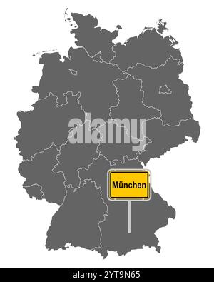 Karte von Deutschland mit Stadtzeichen von München Stockfoto