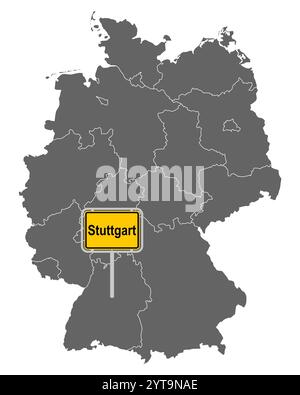 Karte von Deutschland mit Stadtzeichen Stuttgart Stockfoto