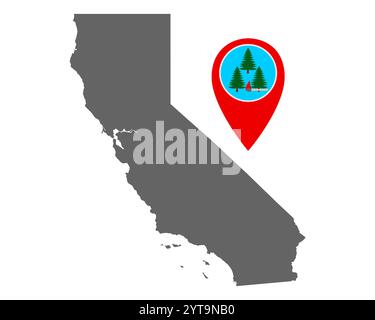 Karte von Kalifornien und Pin mit Brandschutz Stockfoto