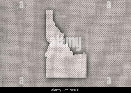 Karte von Idaho auf alte Bettwäsche Stockfoto
