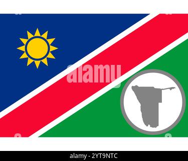 Flagge und Karte von Namibia Stockfoto