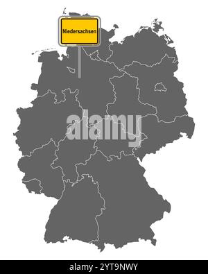 Karte von Deutschland mit Stadtzeichen Niedersachsen Stockfoto