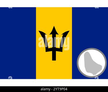 Flagge und Landkarte von Barbados Stockfoto