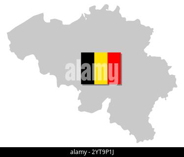 Flagge und Karte von Belgien Stockfoto