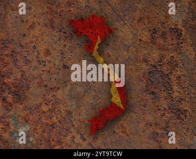 Karte und Flagge Vietnams auf rostigen Metall Stockfoto