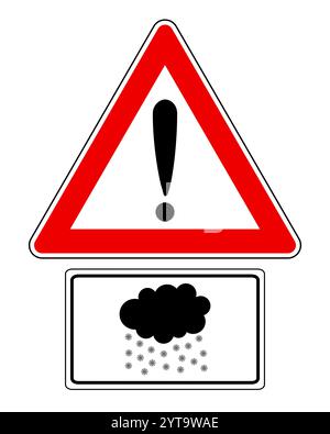 Warnschild mit zusätzlichem Schild und Schneesymbol Stockfoto