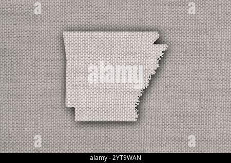 Karte von Arkansas auf alte Bettwäsche Stockfoto